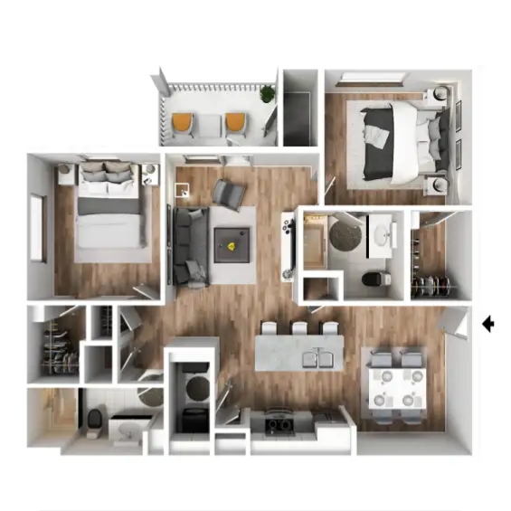 2 Bed 2.0 Bath Floor Plan